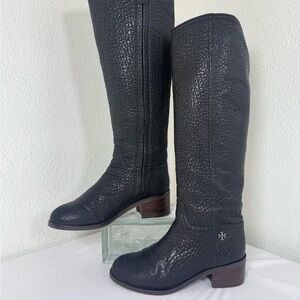 Tory Burch Fulton Black Pebbled Leather Knee Boots 7.5